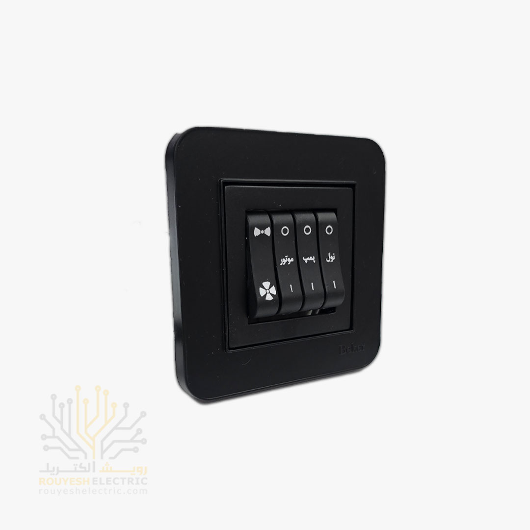 کلید کولر آبی چهارپل توکار برند بکر مدل آتا مشکی