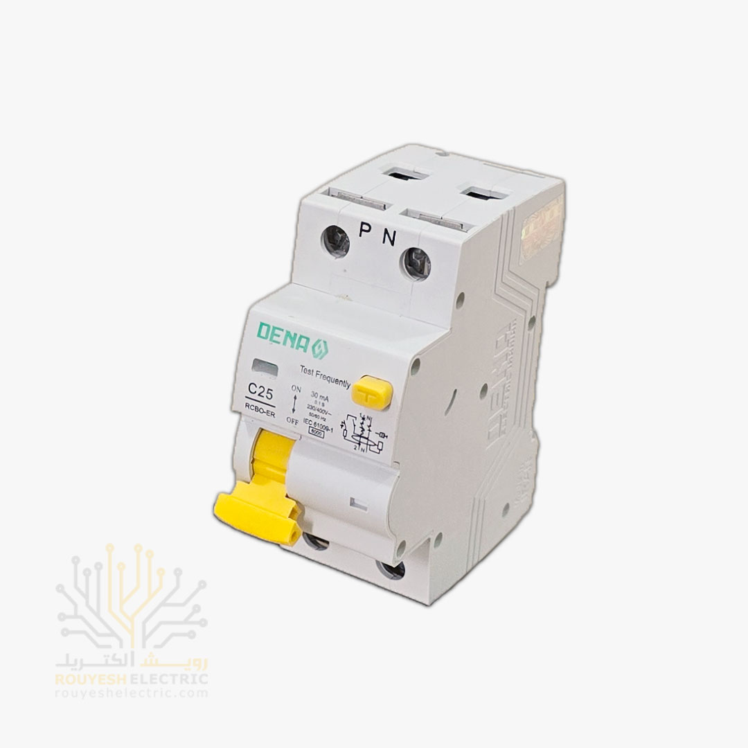 کلید محافظ جان دوپل برند دنا تکفاز مدل RCBO الکترونیک 25 آمپر