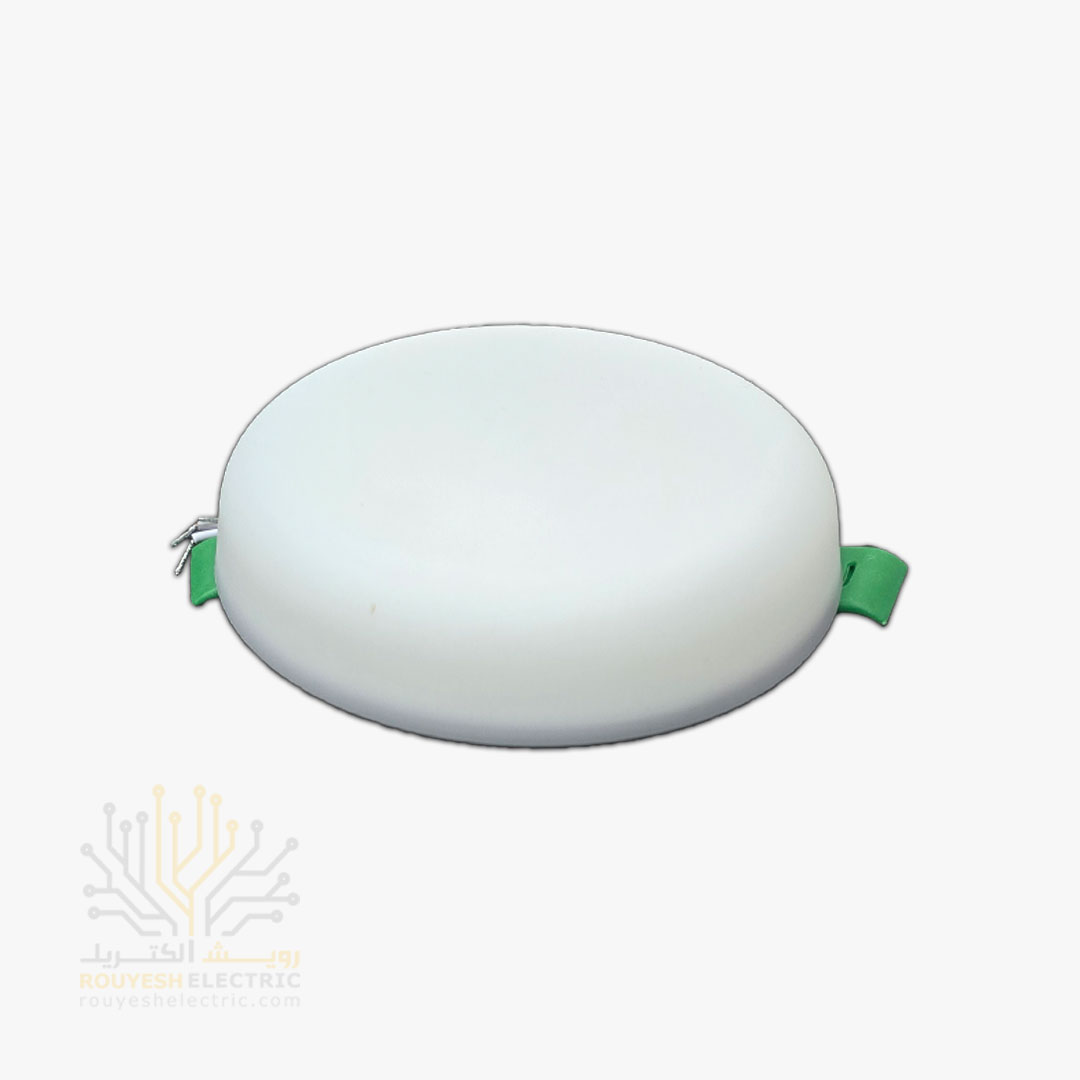 پنل سقفی توکار فول لایت 10 وات برند تک تاب مدل هاله فنر متغیر دایره استاندارد رنگ مهتابی