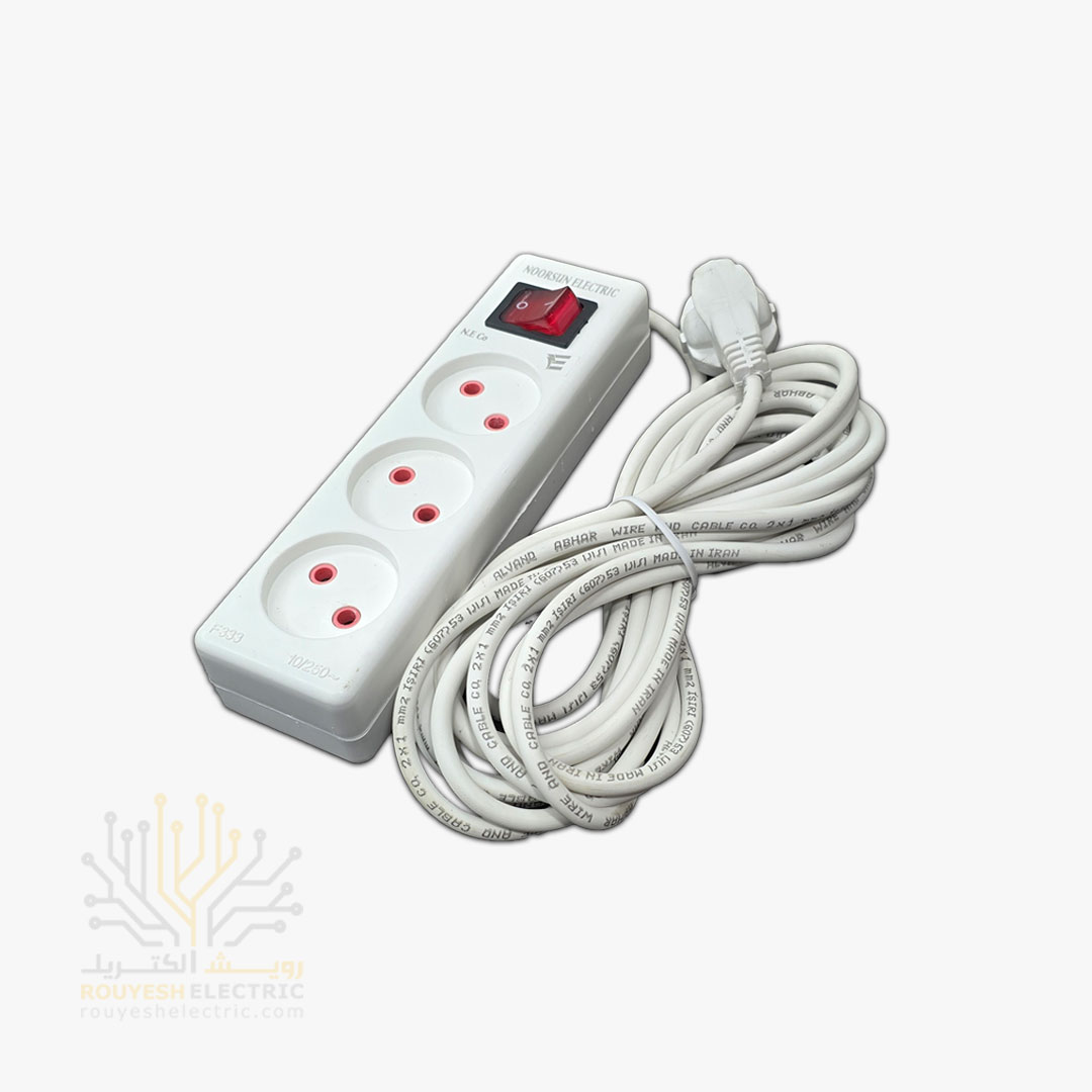 سه راهی برق سیار برند نورسان کلید دار طرح استاندارد کابل 5 متری