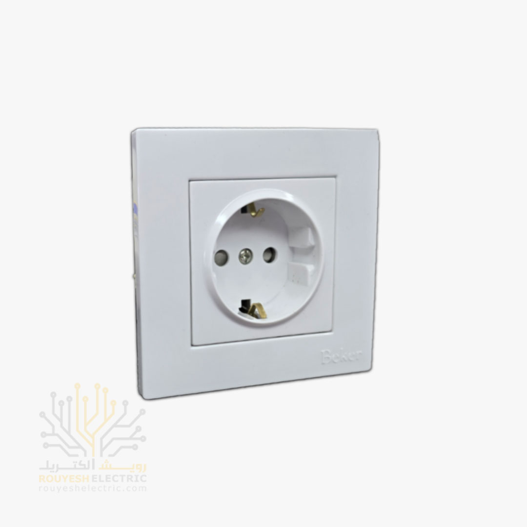 پریز برق ارتدار توکار برند بکر با مغزی پلی کربنات مدل آسان سفید